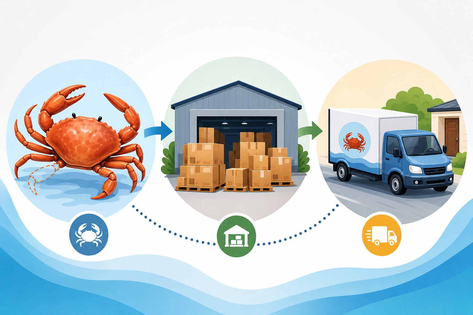 An informative infographic illustration explaining the business model of 'crabs with flaws'. The des