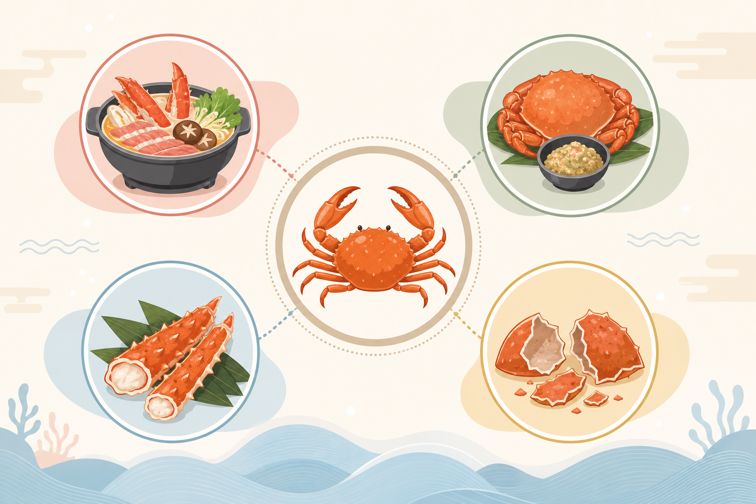 An informative and clean infographic chart illustrating how to choose different types of crab for sp